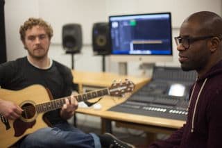 Musician rehearsing in the studio